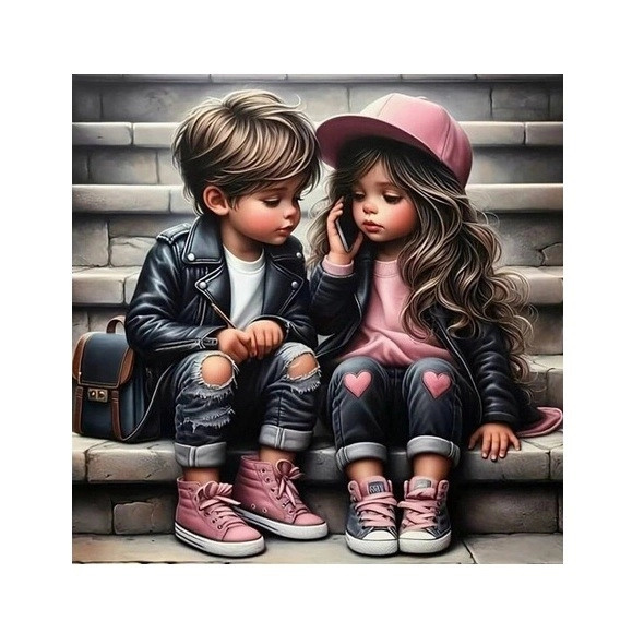 Diagonální mozaika Dívka a chlapec na schodech