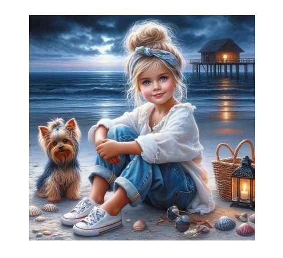 NORIMPEX Diamantové malování Dívka s pejskem 30 x 40 cm