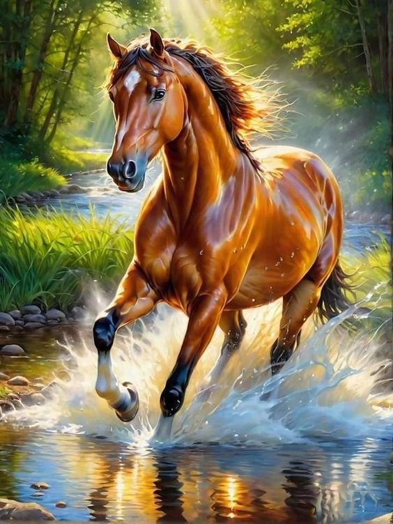diamantové malování kůň v potoce 30 × 40 cm