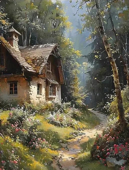 Diamantové malování Chata v lese 30 × 40 cm