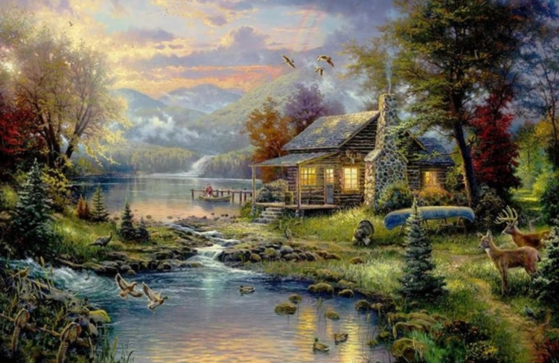 Norimpex Diamantové malování Horská chata u jezera 30 x 40 cm