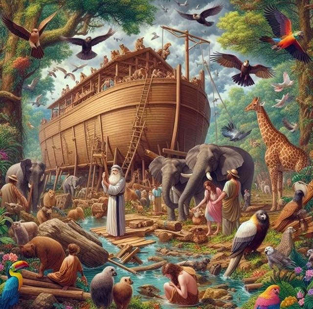 Diamantové malování – stavba Noemovy archy 30 × 40 cm