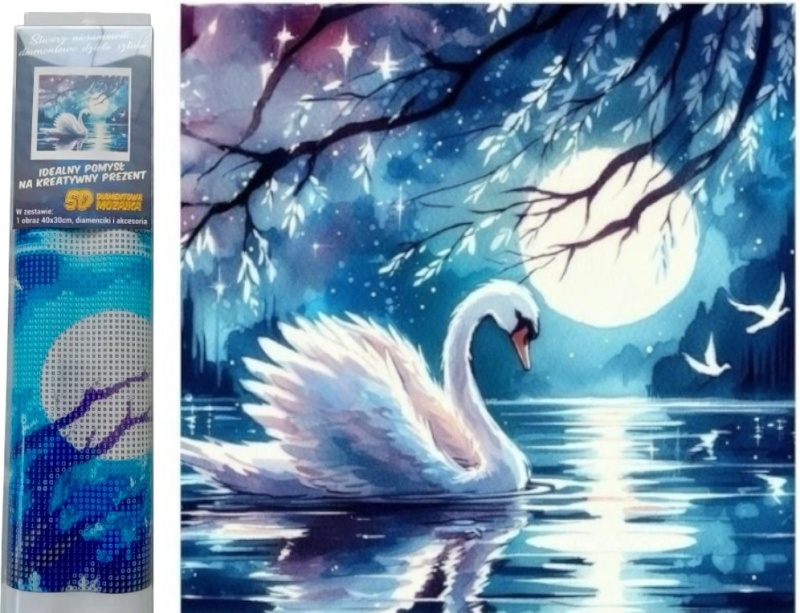 diamantové malování labuť při úplňku 30 × 40 cm