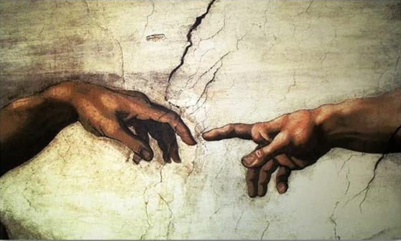 Diamantové malování Stvoření Adama – detail 30 × 40 cm
