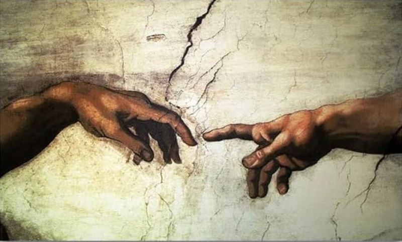Diamantové malování Stvoření Adama – detail 30 × 40 cm