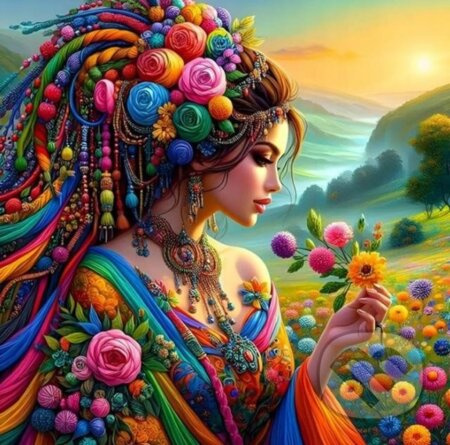 Diamantové malování – dívka v záplavě barev 30 × 40 cm