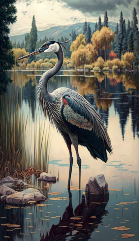 Diamantové malování Jeřáb na jezeře 30 × 40 cm