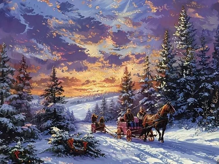 diamantové malování projížďka na saních 30 × 40 cm