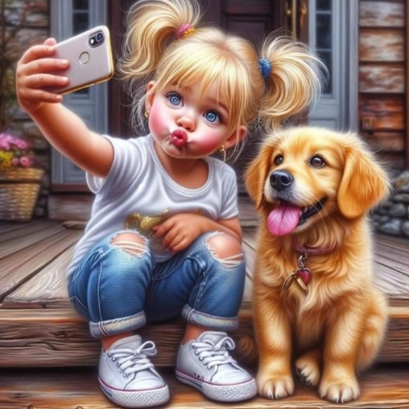 Diamantové malování Selfie s pejskem 30x40 cm