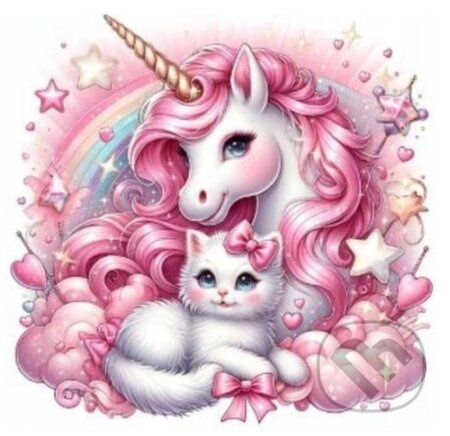 Diamantové malování Jednorožec s koťátkem 30x40 cm