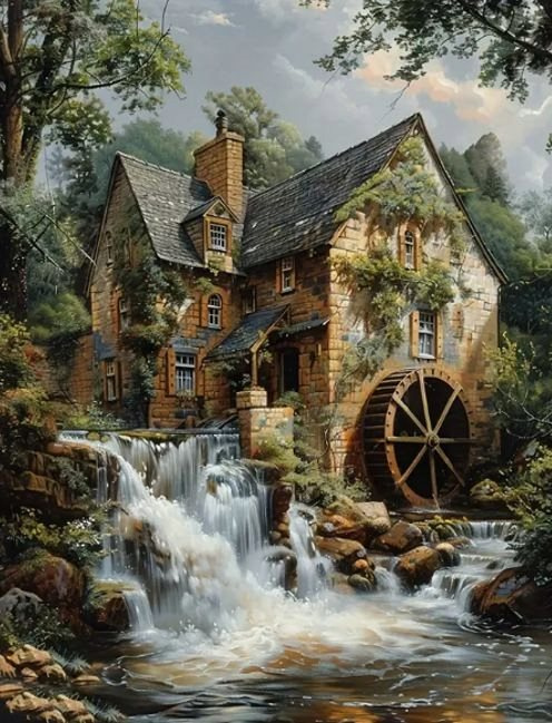 Diamantové malování Mlýn 30 × 40 cm