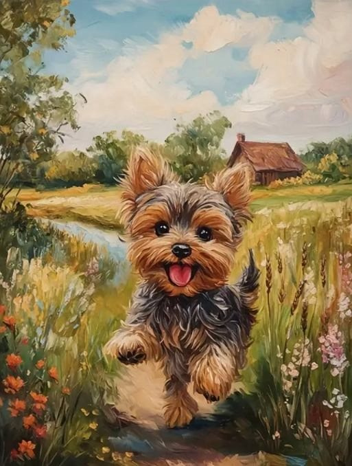 diamantové malování jorkšírský teriér 30 × 40 cm
