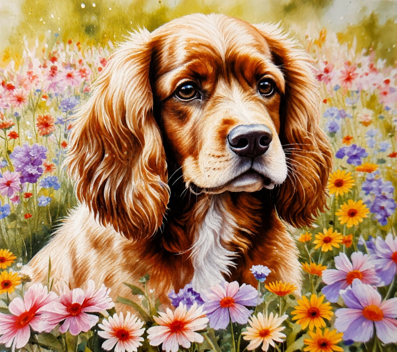 Norimpex diamantové malování kokršpaněl v květinách 30 × 40 cm