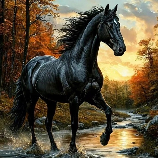 Norimpex Malování podle čísel Černý kůň v potoce 40 × 50 cm