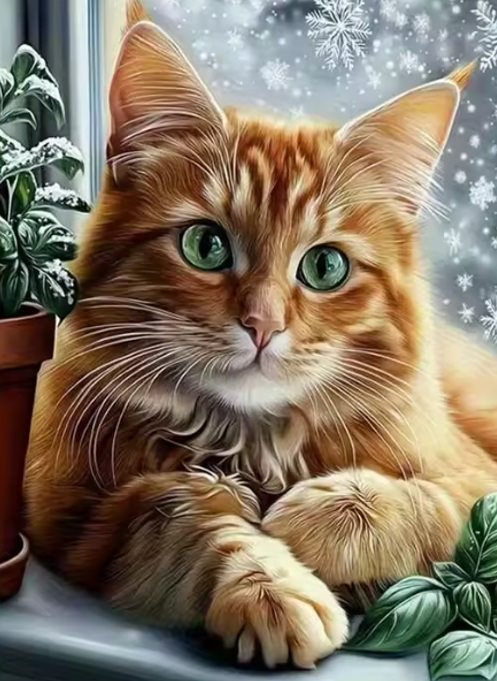 Diamentová mozaika Kociak – obraz koťátka u okna 30 × 40 cm