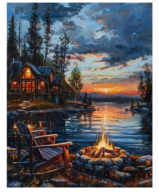 Diamantové malování Norimpex 40x30 cm Posezení u ohniště