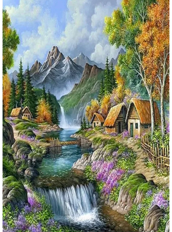 Diamantové malování Norimpex 40x30 cm Víska pod horami