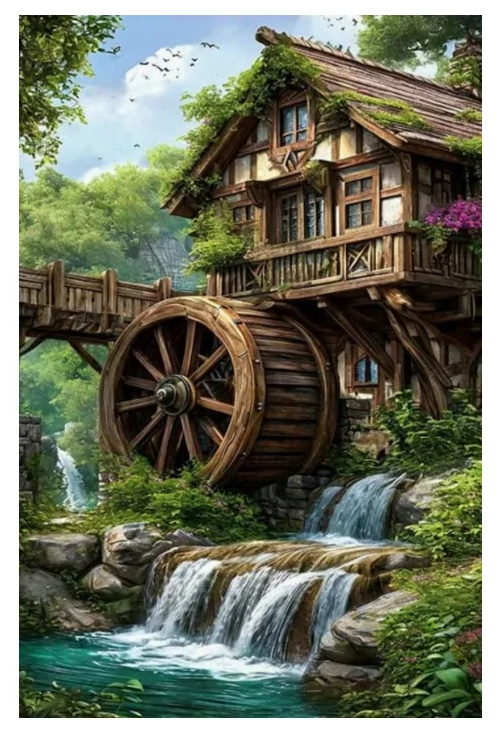 Diamantové malování Norimpex 40x30 cm Starý dřevěný mlýn