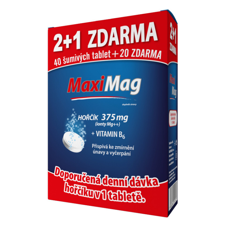 MAXIMAG Hořčík + B6 šumivé .2+1 ZDARMA 3 x 20 tablet