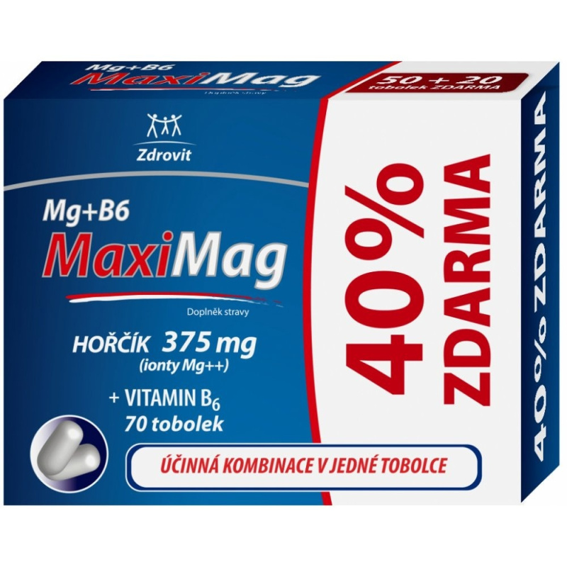 MaxiMag Hořčík 375mg+B6 40% ZDARMA 70 tobolek