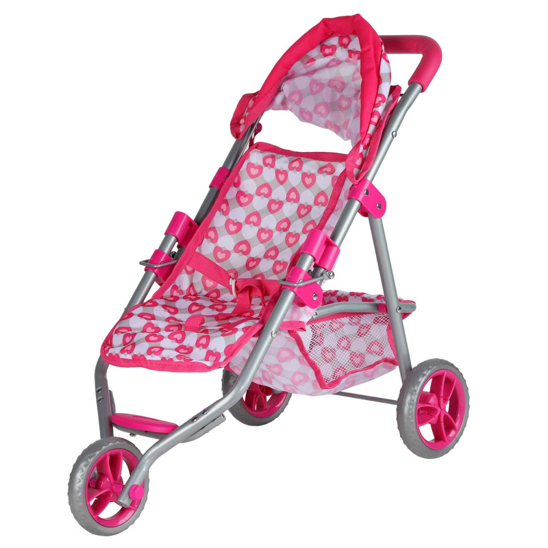 Trojkolečkový kočárek pro panenky srdce růžový