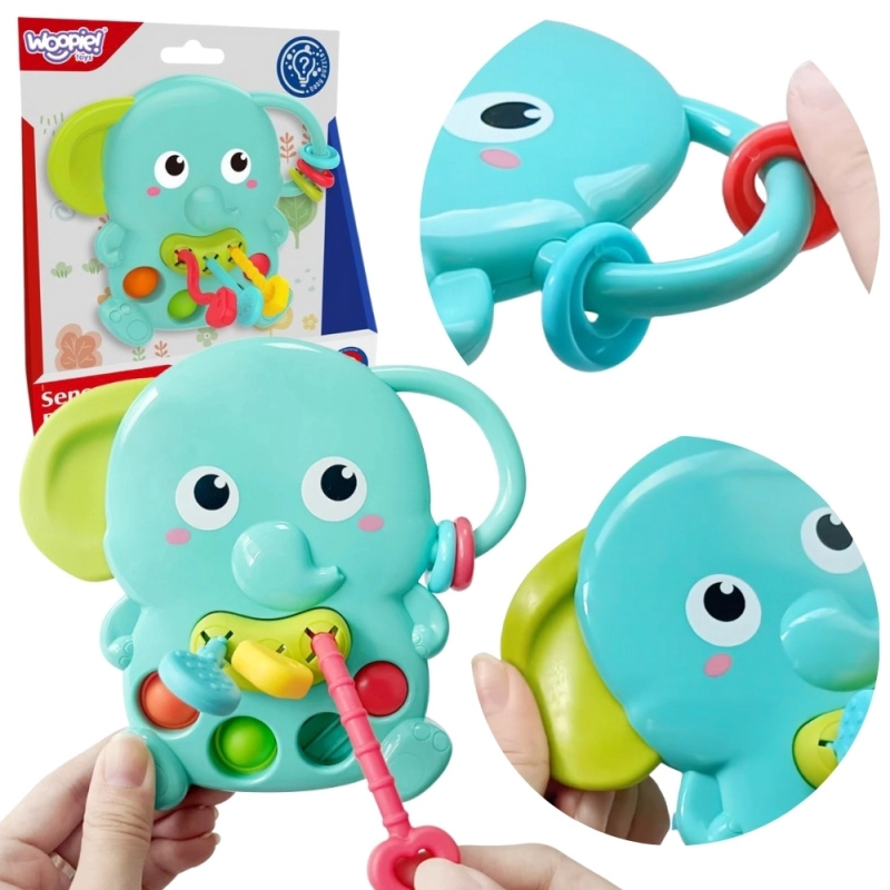 Woopie Baby smyslové kousátko Slůně Montessori 4v1