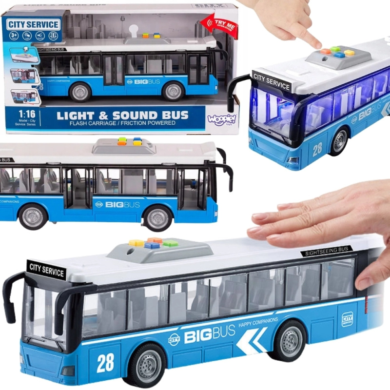Interaktivní městský autobus WOOPIE 1:16 s efekty a otevíracími dveřmi
