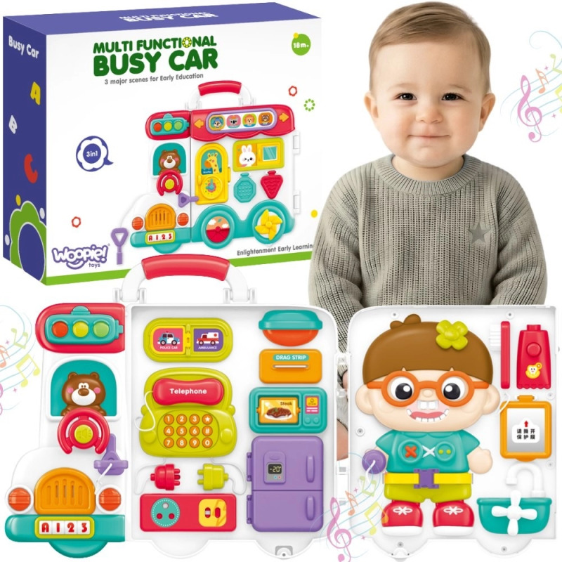 WOOPIE BABY interaktivní manipulační kufřík Busy Car 3 v 1