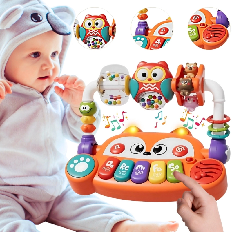 Woopie Baby interaktivní vzdělávací piano liška s LED a chrastítky