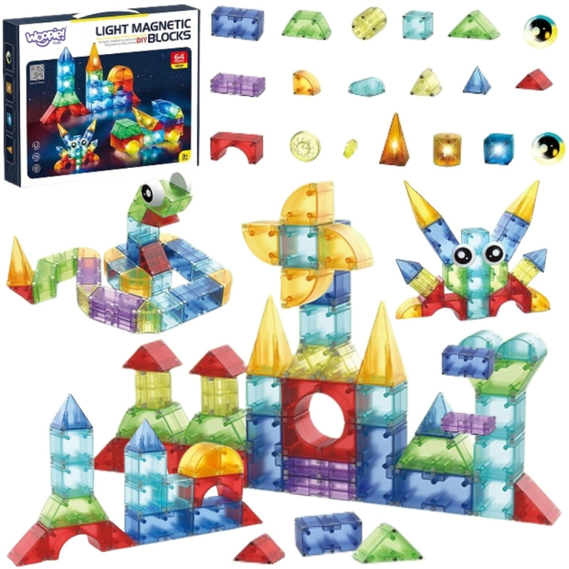 Woopie magnetické stavební kostky 3D sady – vzdělávací set 63 dílů