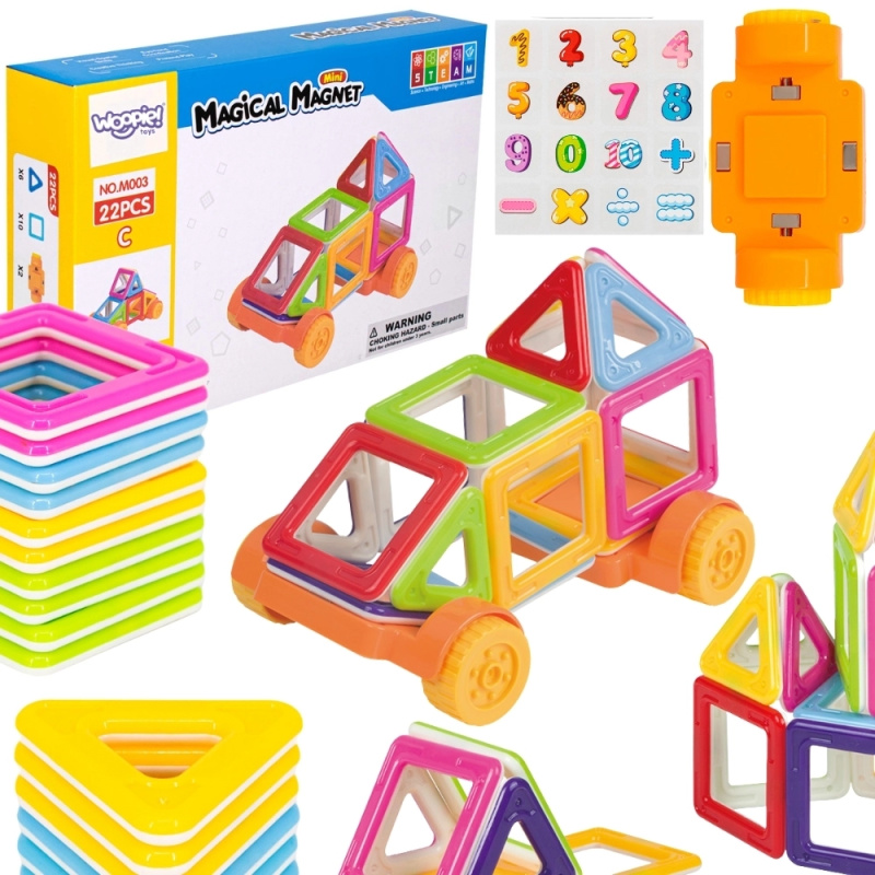 Woopie magnetické stavebnice mini – 3D kostičky a vozidla, 22 ks