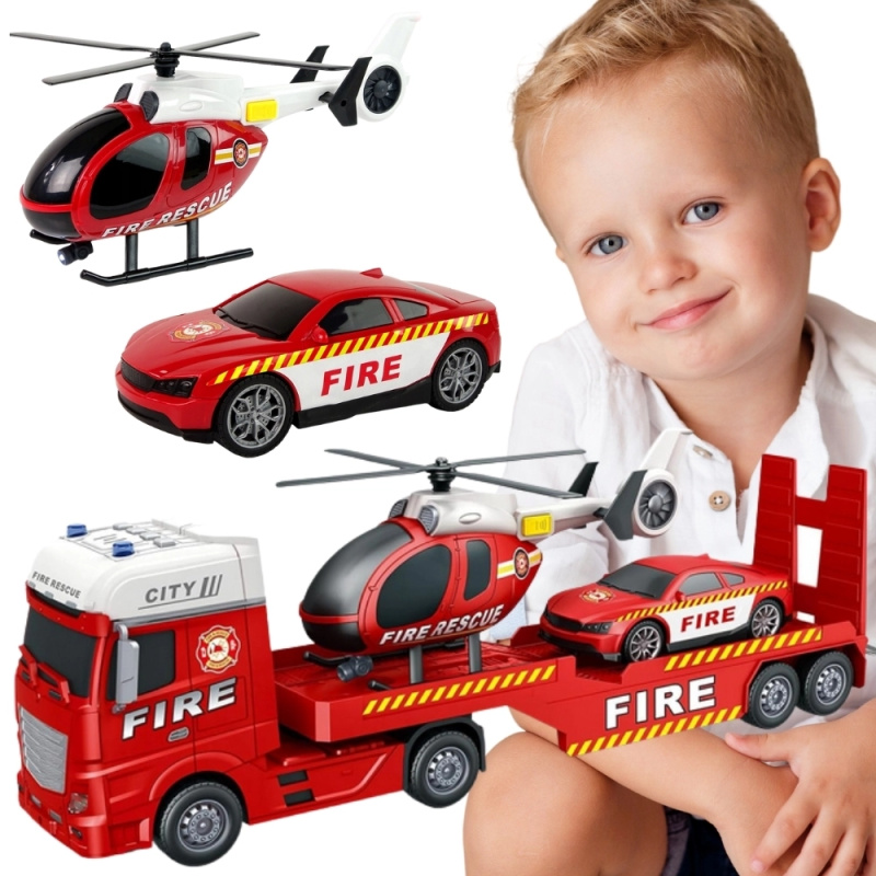 Woopie hasičská souprava s odtahovým tahačem, helikoptérou a autem se světly a zvuky
