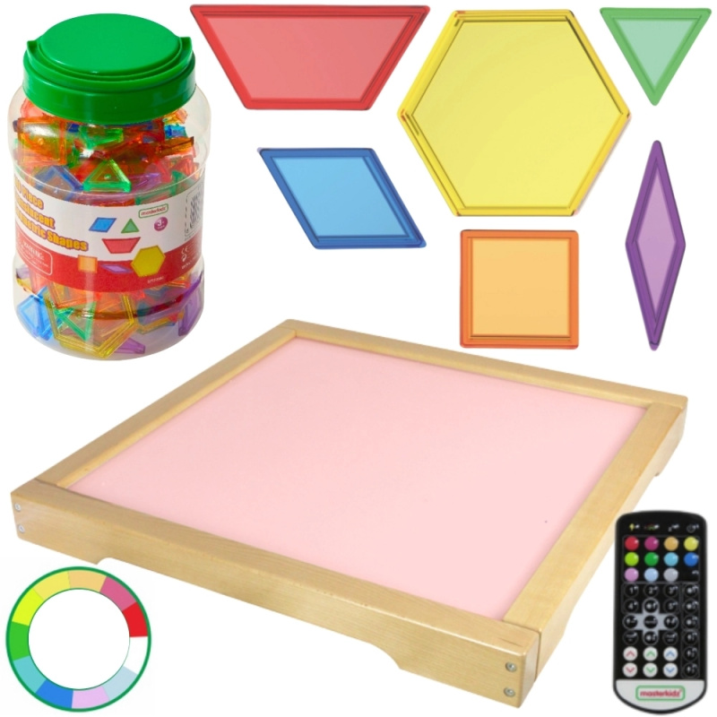 Světelný LED panel Masterkidz s dálkovým ovladačem a bloky Montessori 140 ks.