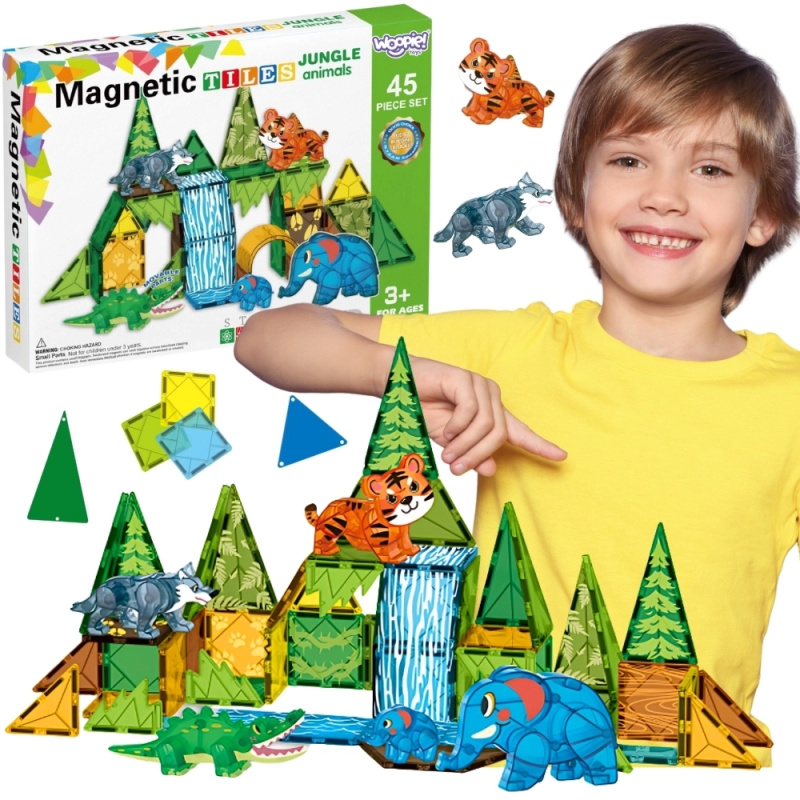 Magnetické stavebnice 3D WOOPIE – zvířata z džungle, 45 dílků