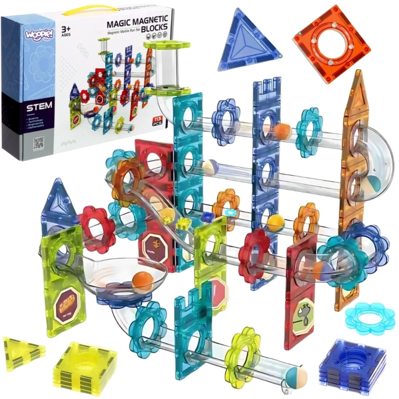 Woopie magnetické stavebnice 3D – vzdělávací kuličková dráha 113 ks