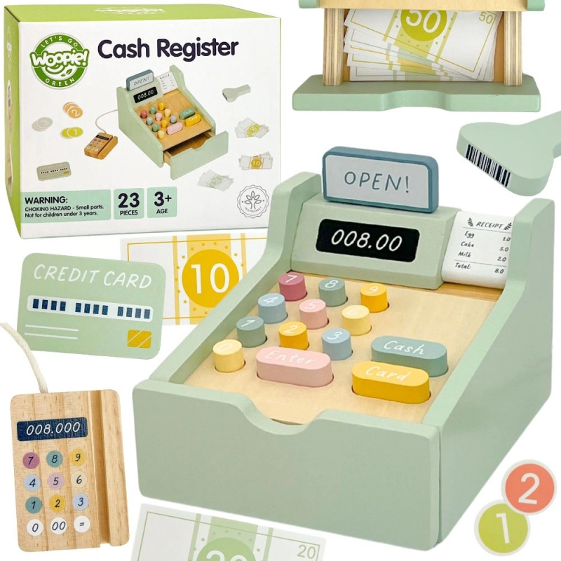 WOOPIE GREEN dřevěná pokladna s příslušenstvím
