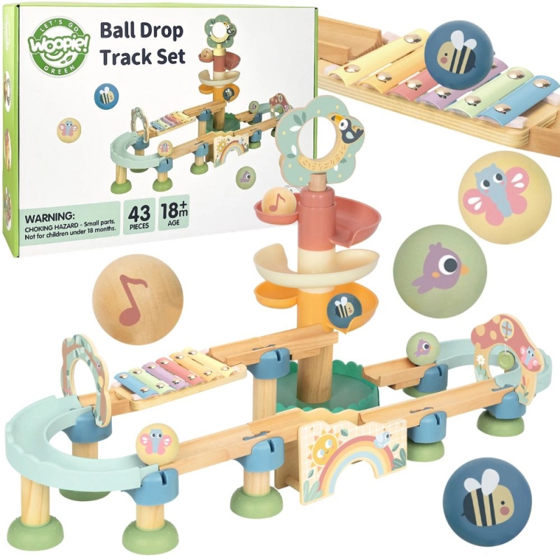 Woopie Green dřevěná kuličková dráha s hudebními efekty a xylofonem FSC