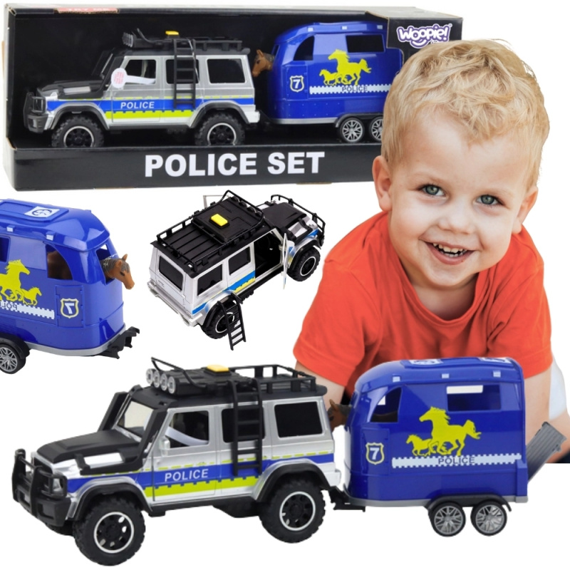 Woopie policejní terénní auto s přívěsem pro koně