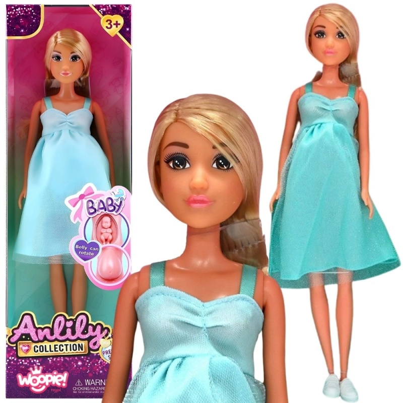 WOOPIE panenka Lily těhotná s miminkem v modrých šatech