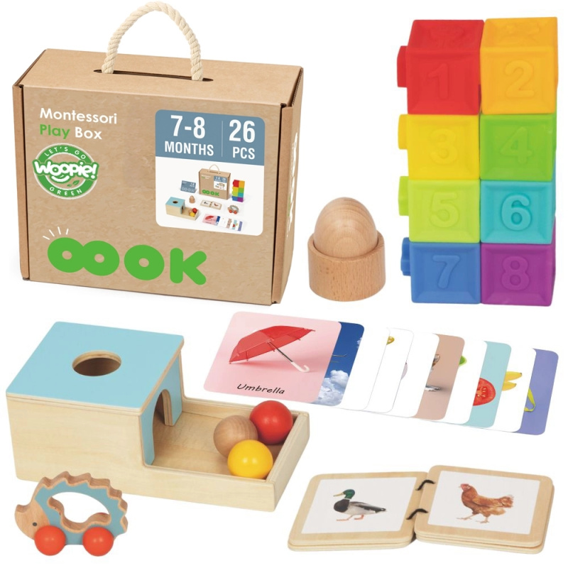 montessori vzdělávací box 6v1 WOOPIE GREEN pro miminka 7–8 měsíců, 26 dílů, FSC
