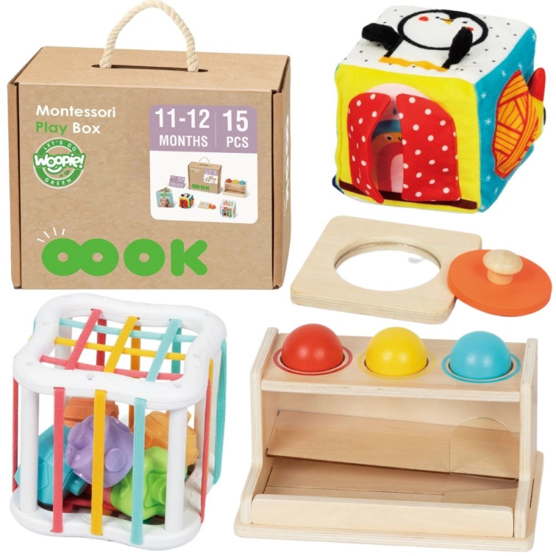 woopie green montessori box 5v1 pro miminka 11–12 měsíců fsc