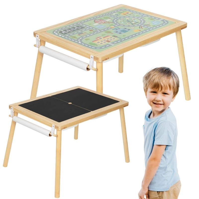 dřevěný kreativní stolek 4v1 s tabulí, mapou města a držákem papíru WOOPIE GREEN