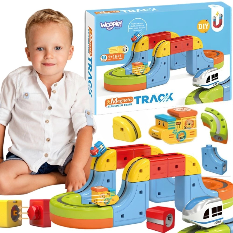 Woopie magnetická antigravitační dráha s vláčkem a kostkami, 18 dílů