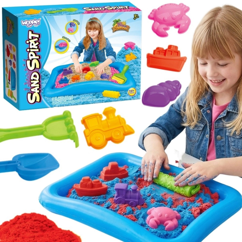 Woopie Sand Spirit kinetický písek – sada s nafukovacím bazénkem a formičkami 3+