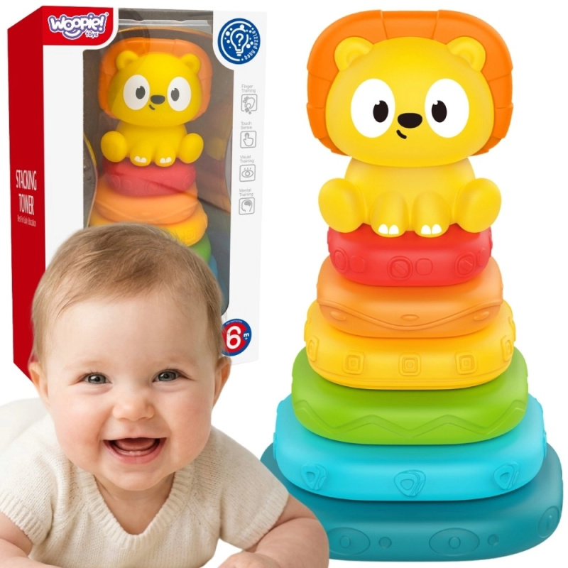 Woopie Baby senzorická pyramida – skládací věž s lvíčkem (od 6 měsíců)