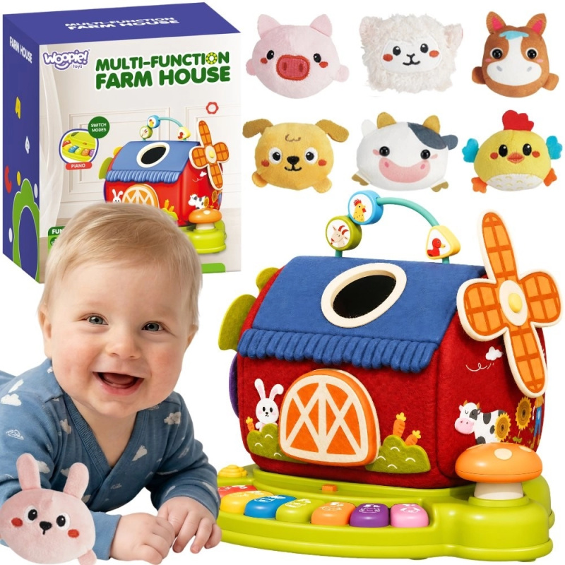Woopie baby interaktivní farma – domeček se sorterem a pianem + 7 plyšových zvířátek