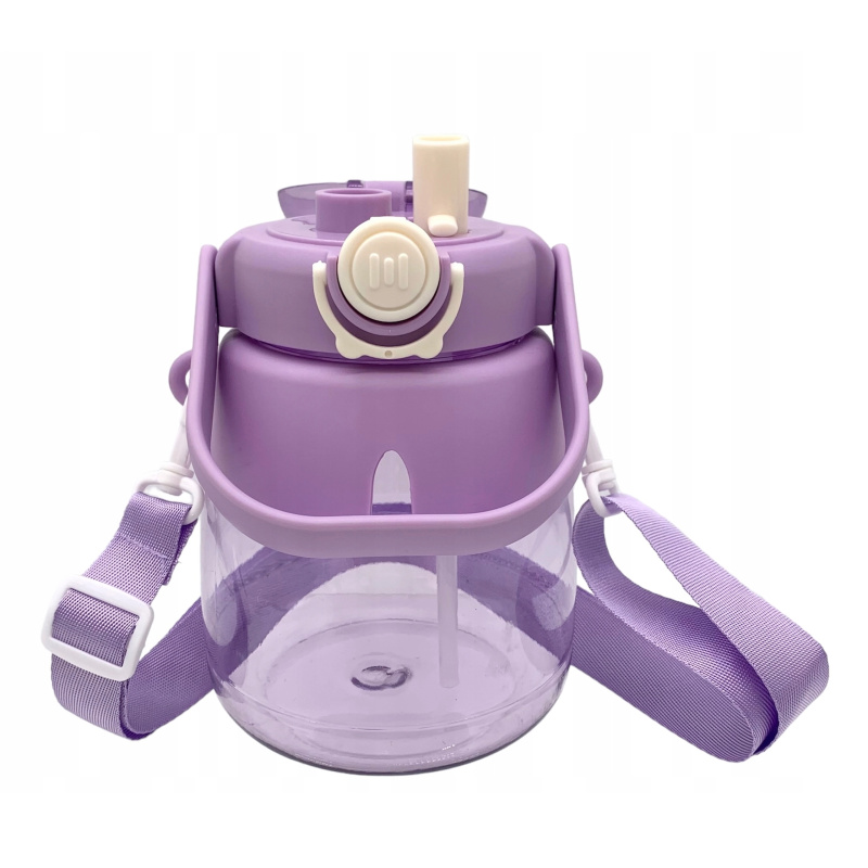 Dětská láhev na vodu se slámkou a popruhem 1 l