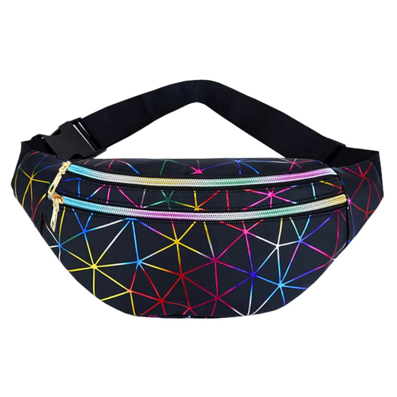 Unisex ledvinka s holografickým geometrickým vzorem, 3 kapsy, nastavitelný popruh