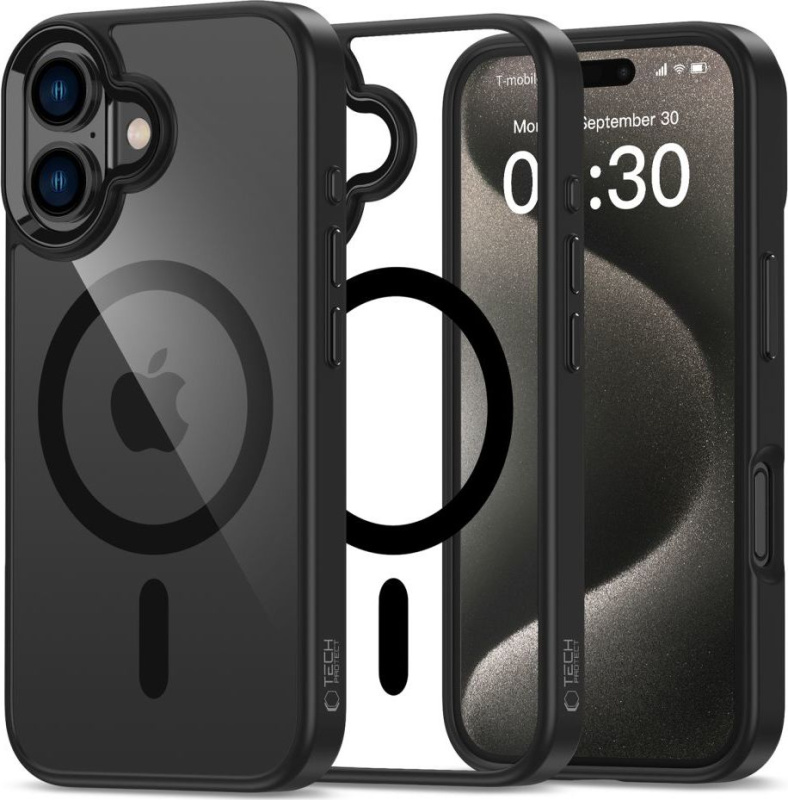 Tech-Protect Ochranný kryt na iPhone 16 - Tech-Protect, Magmat MagSafe Black/Clear