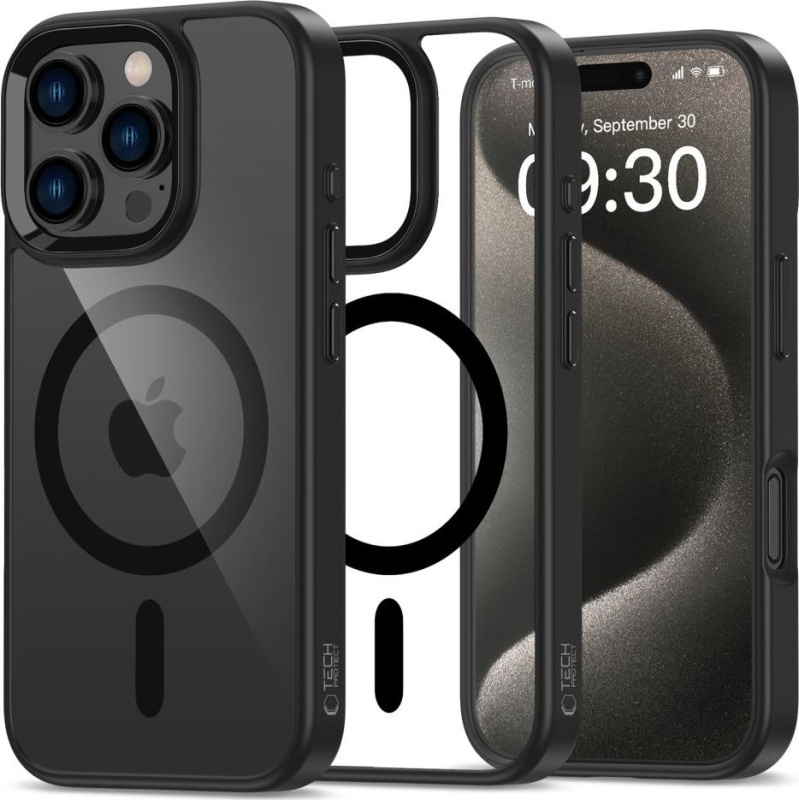 Tech-Protect Ochranný kryt na iPhone 16 Pro MAX - Tech-Protect, Magmat MagSafe Black/Clear